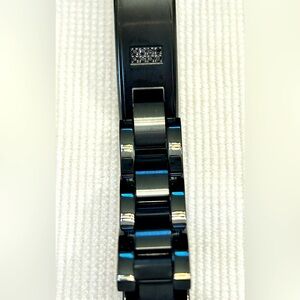 Men's Black Diamond Accent Link ID Bracelet in Black IP-Plated Stainless Steel